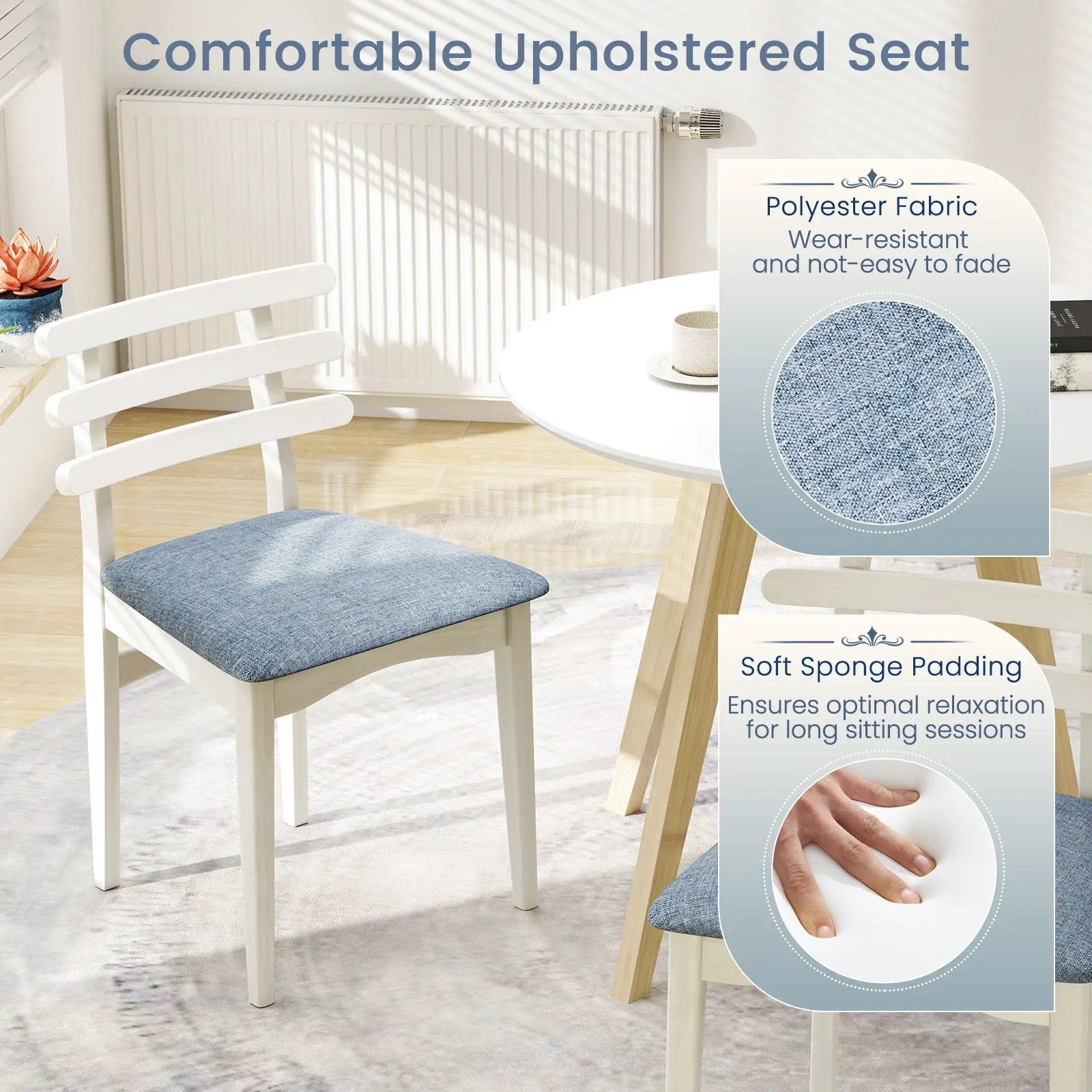 Fabric Kitchen Side Chairs with Rubber Wood Frame and Padded Seat-White by DirectDeals