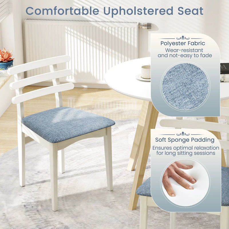 Fabric Kitchen Side Chairs with Rubber Wood Frame and Padded Seat-White by DirectDeals