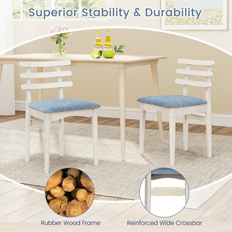 Fabric Kitchen Side Chairs with Rubber Wood Frame and Padded Seat-White by DirectDeals