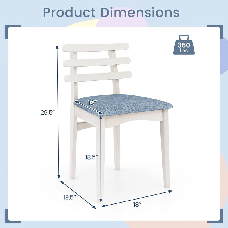 Fabric Kitchen Side Chairs with Rubber Wood Frame and Padded Seat-White by DirectDeals