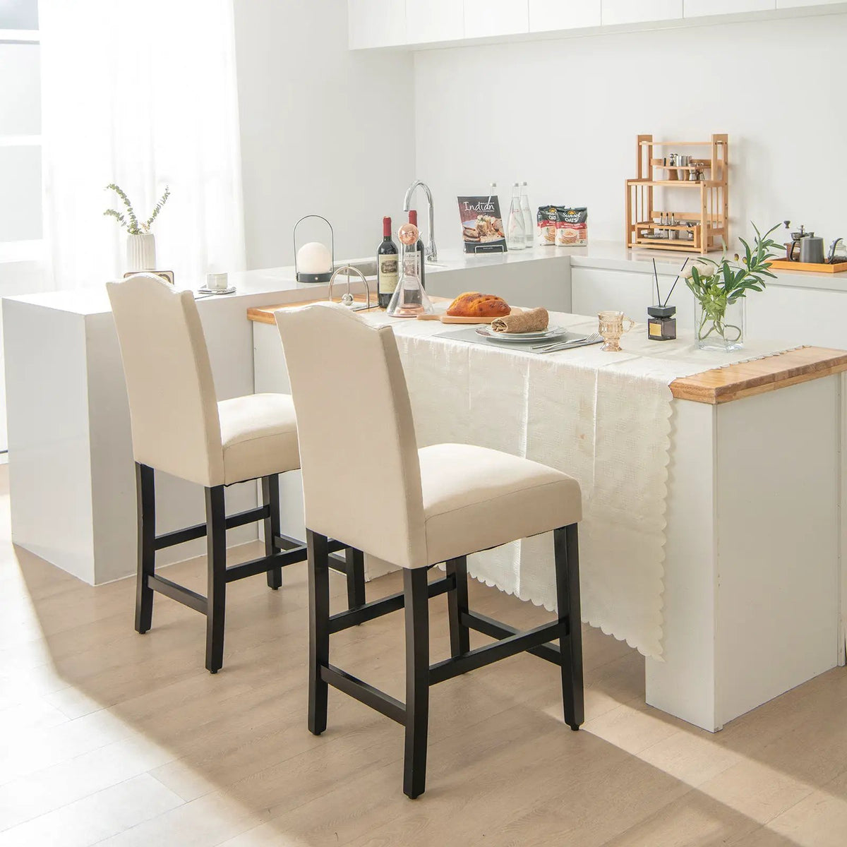 2 Pcs Fabric Nail Head Counter Height Dining Side Chairs Set by DirectDeals