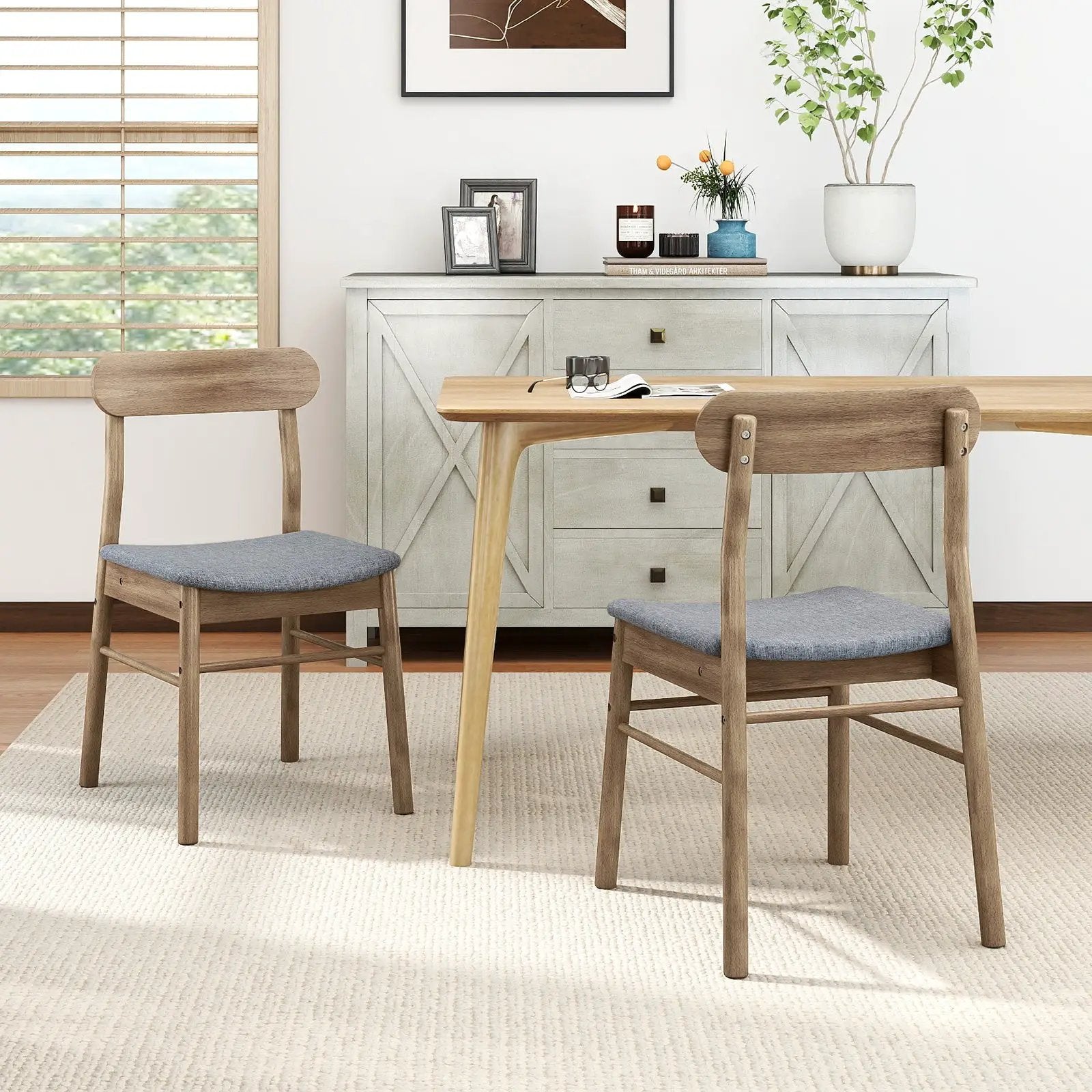 Fabric Upholstered Kitchen Armless Dining Chairs with Rubber Wood Frame Set of 4-Oak by DirectDeals