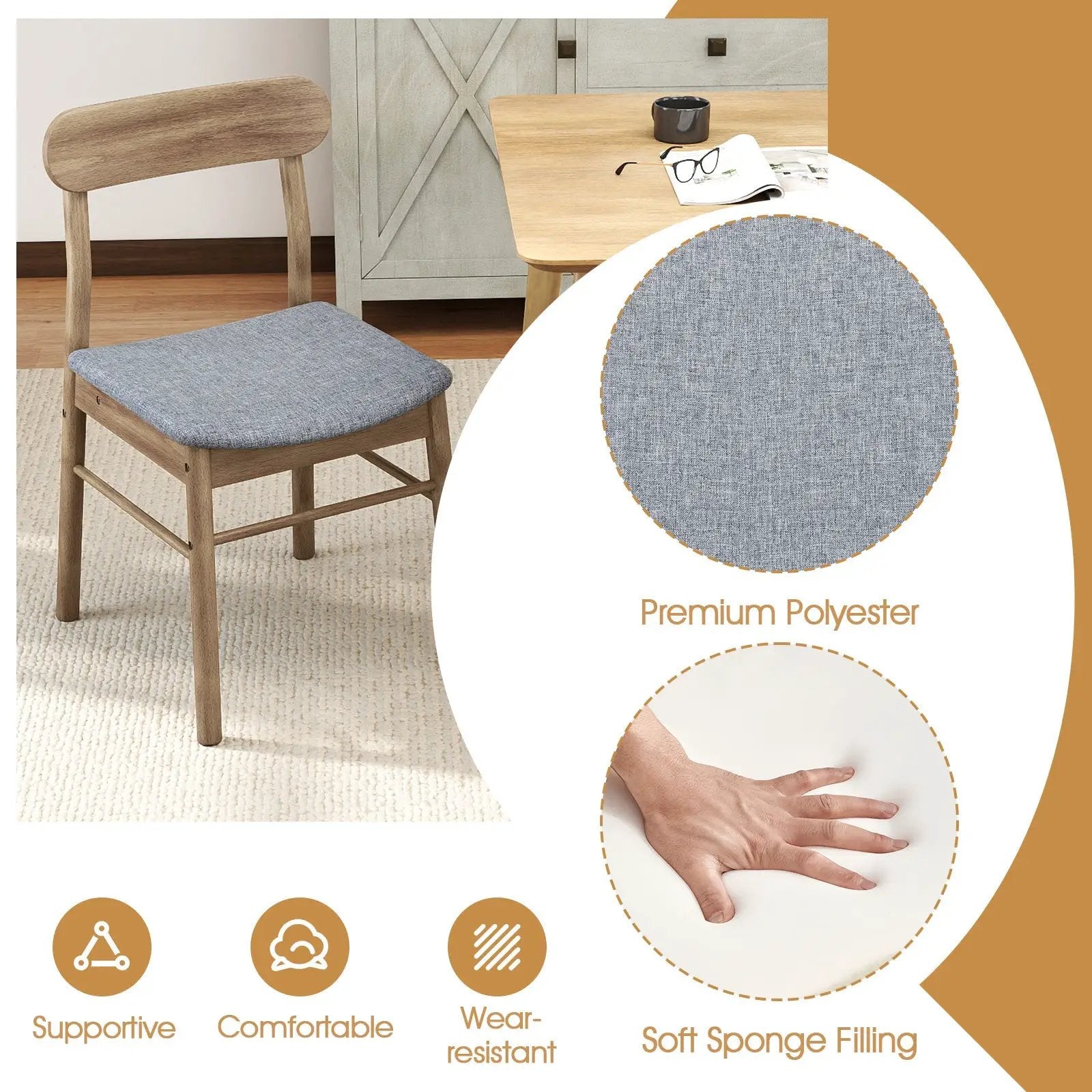Fabric Upholstered Kitchen Armless Dining Chairs with Rubber Wood Frame Set of 4-Oak by DirectDeals