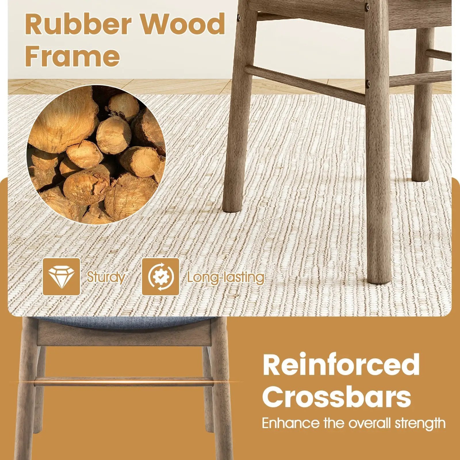 Fabric Upholstered Kitchen Armless Dining Chairs with Rubber Wood Frame Set of 4-Oak by DirectDeals