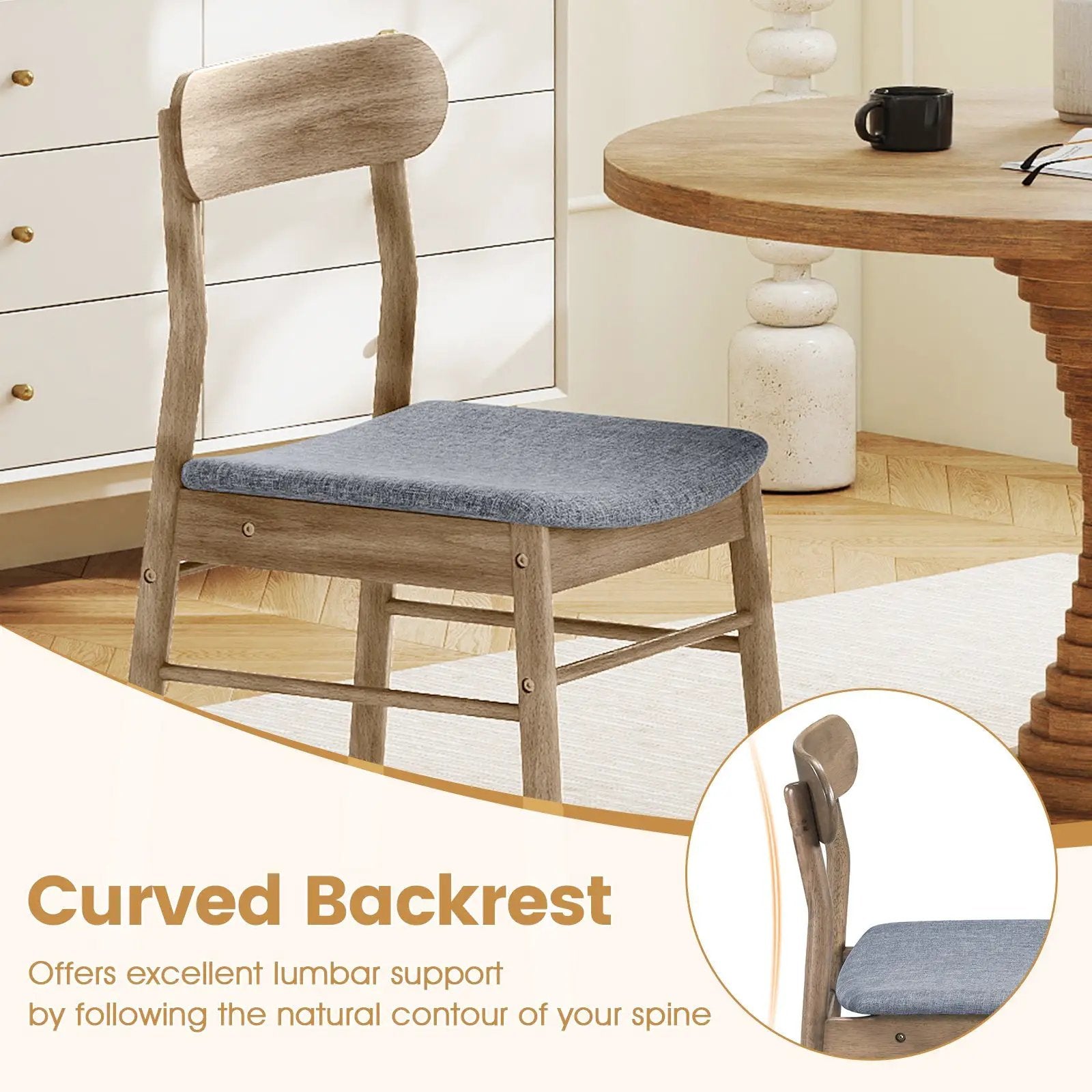 Fabric Upholstered Kitchen Armless Dining Chairs with Rubber Wood Frame Set of 4-Oak by DirectDeals