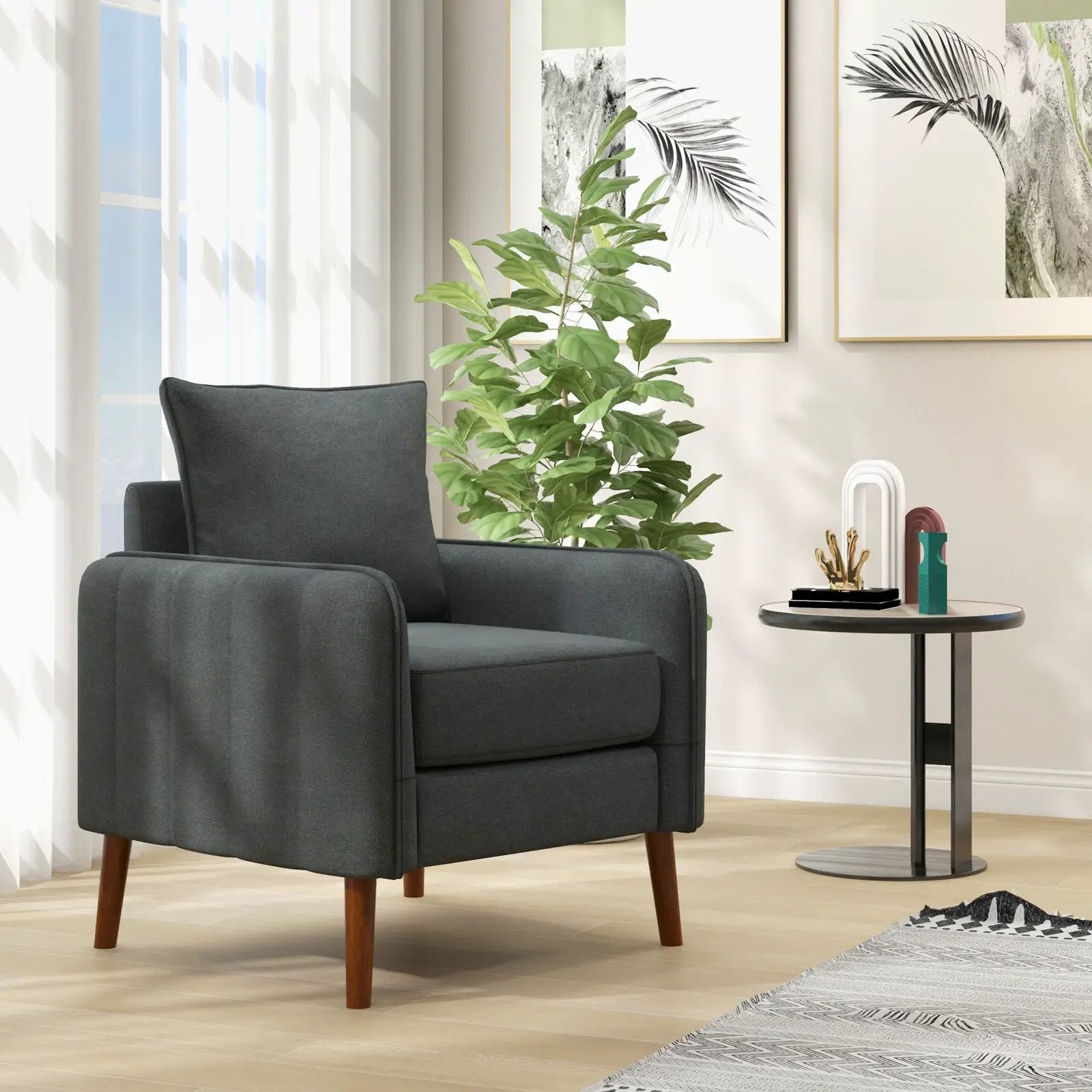 Fabric Upholstered Sofa Chair with Removable Back and Seat Cushions-Gray by DirectDeals