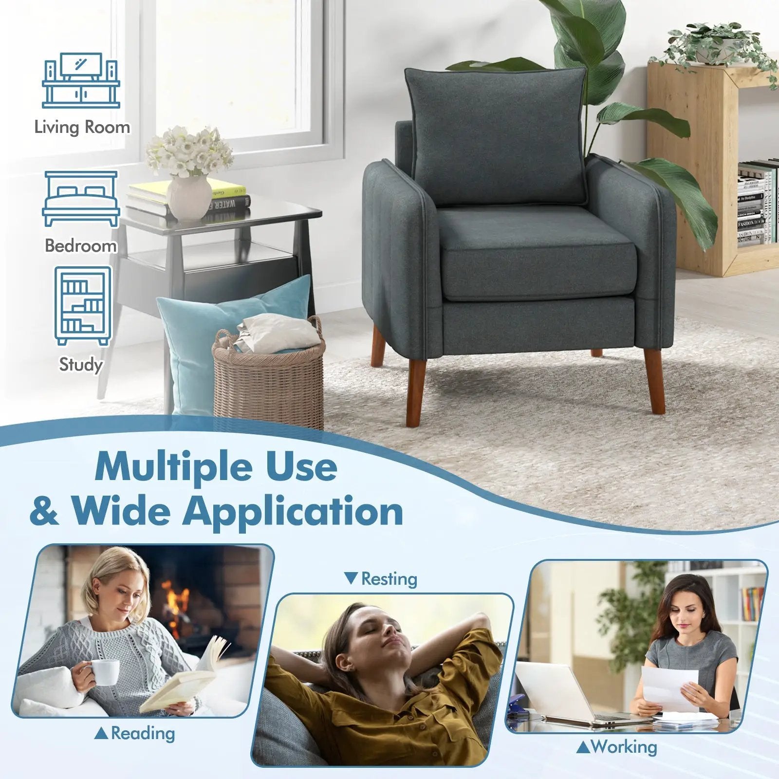 Fabric Upholstered Sofa Chair with Removable Back and Seat Cushions-Gray by DirectDeals
