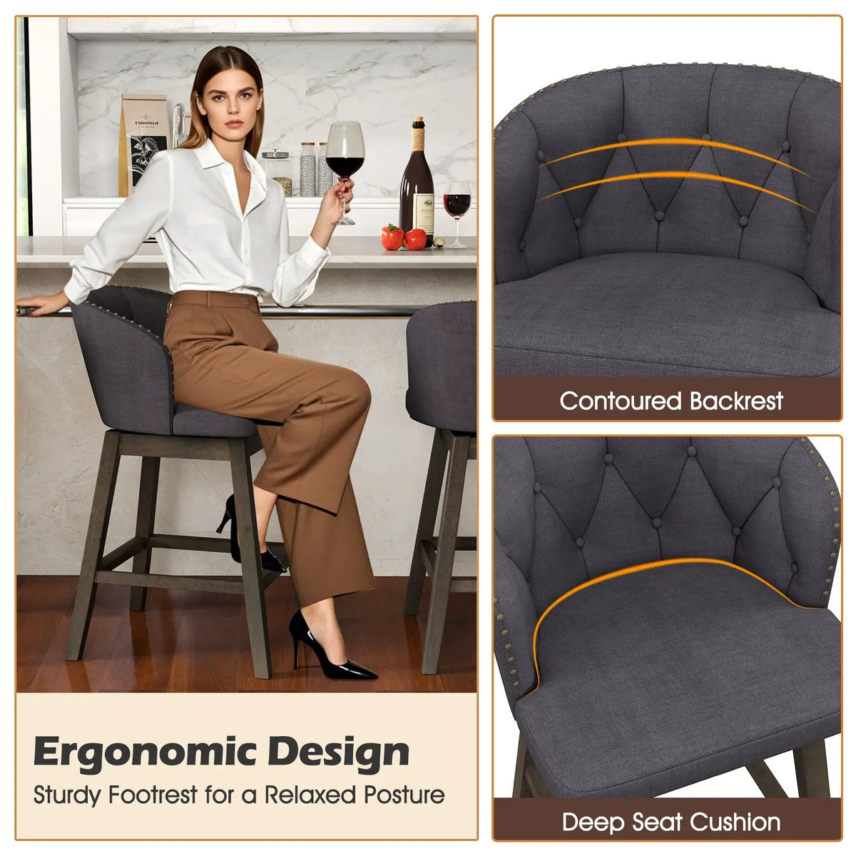 Counter Height Fabric Upholstered Bar Stools Set of 2 by DirectDeals