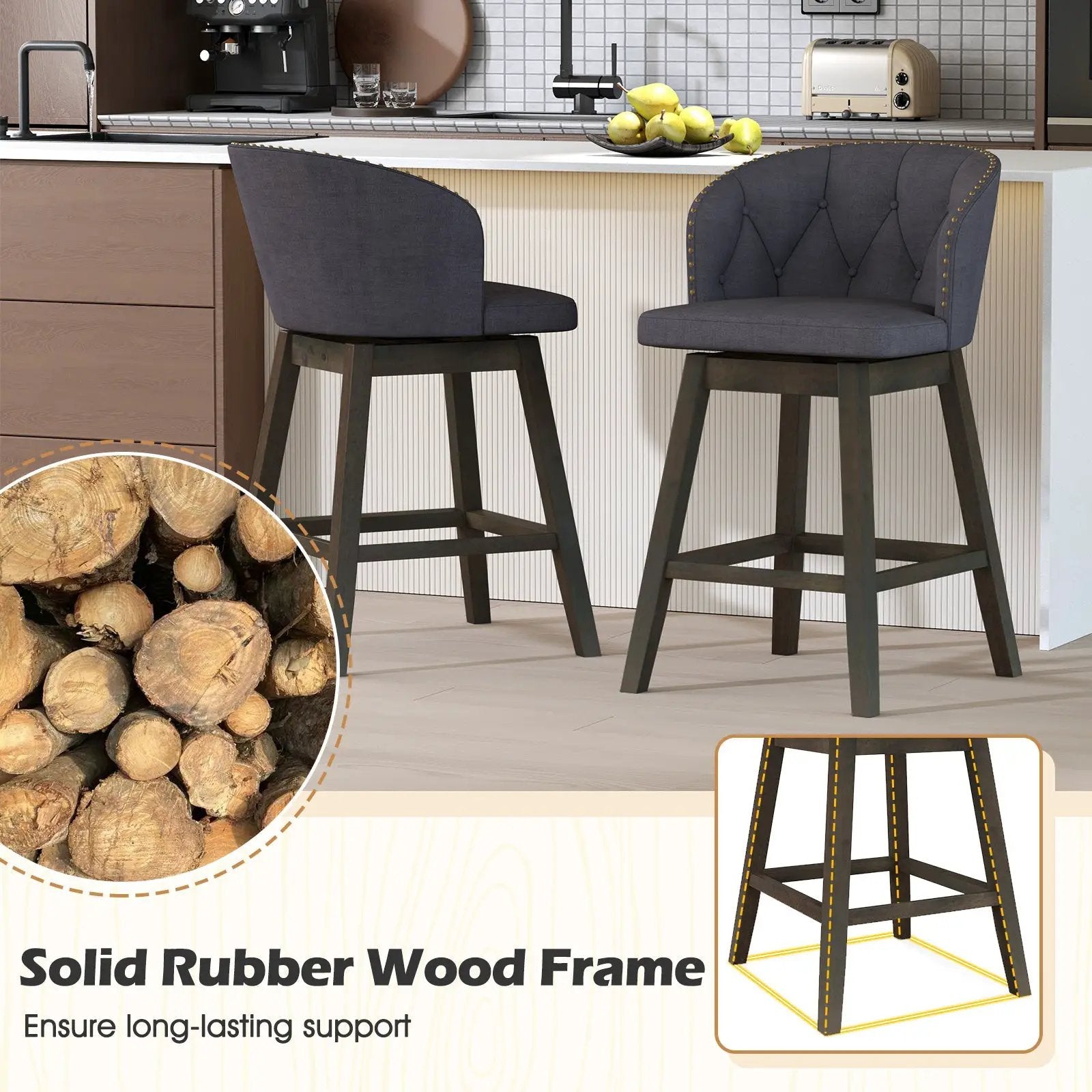 Counter Height Fabric Upholstered Bar Stools Set of 2 by DirectDeals