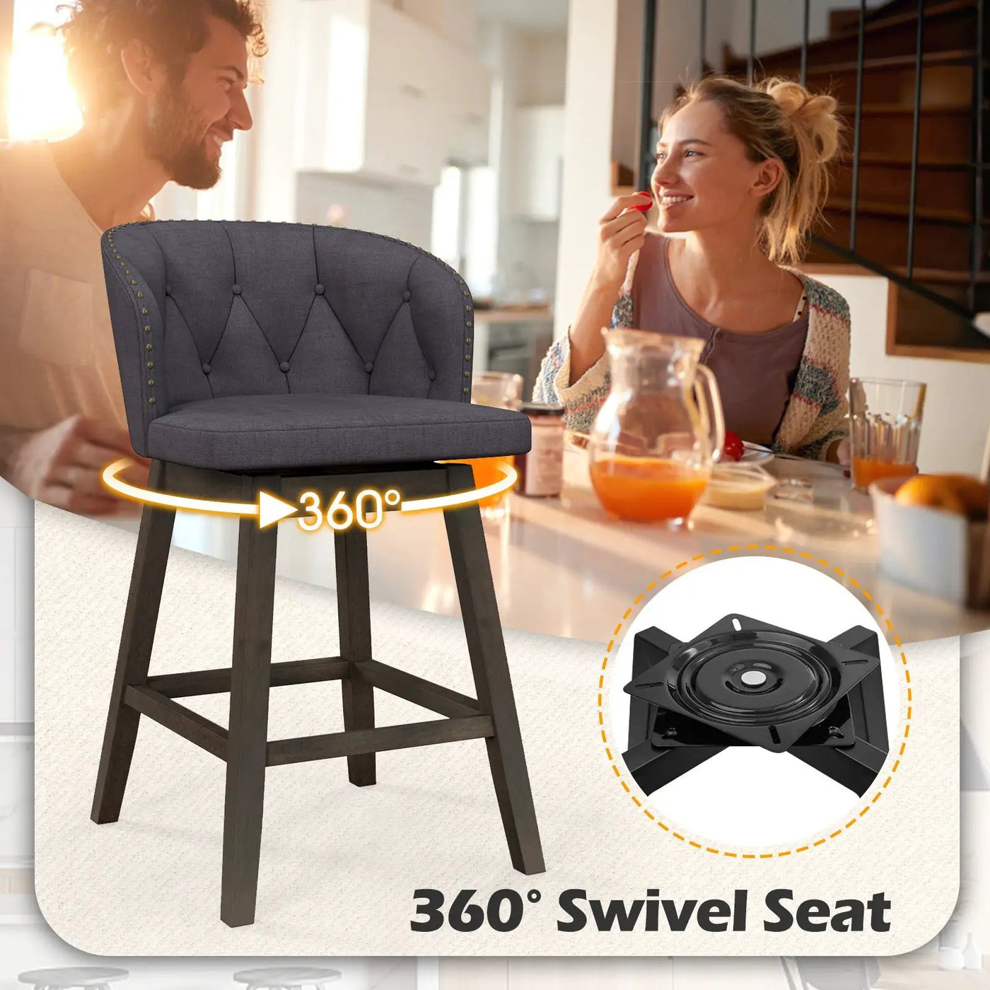 Counter Height Fabric Upholstered Bar Stools Set of 2 by DirectDeals