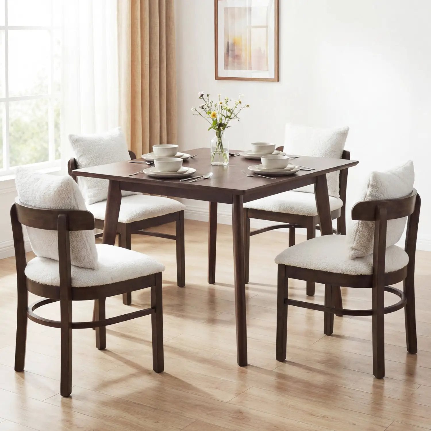 Fabric Upholstered Wood Dining Chairs Set of 4 with Removable Pillow by DirectDeals