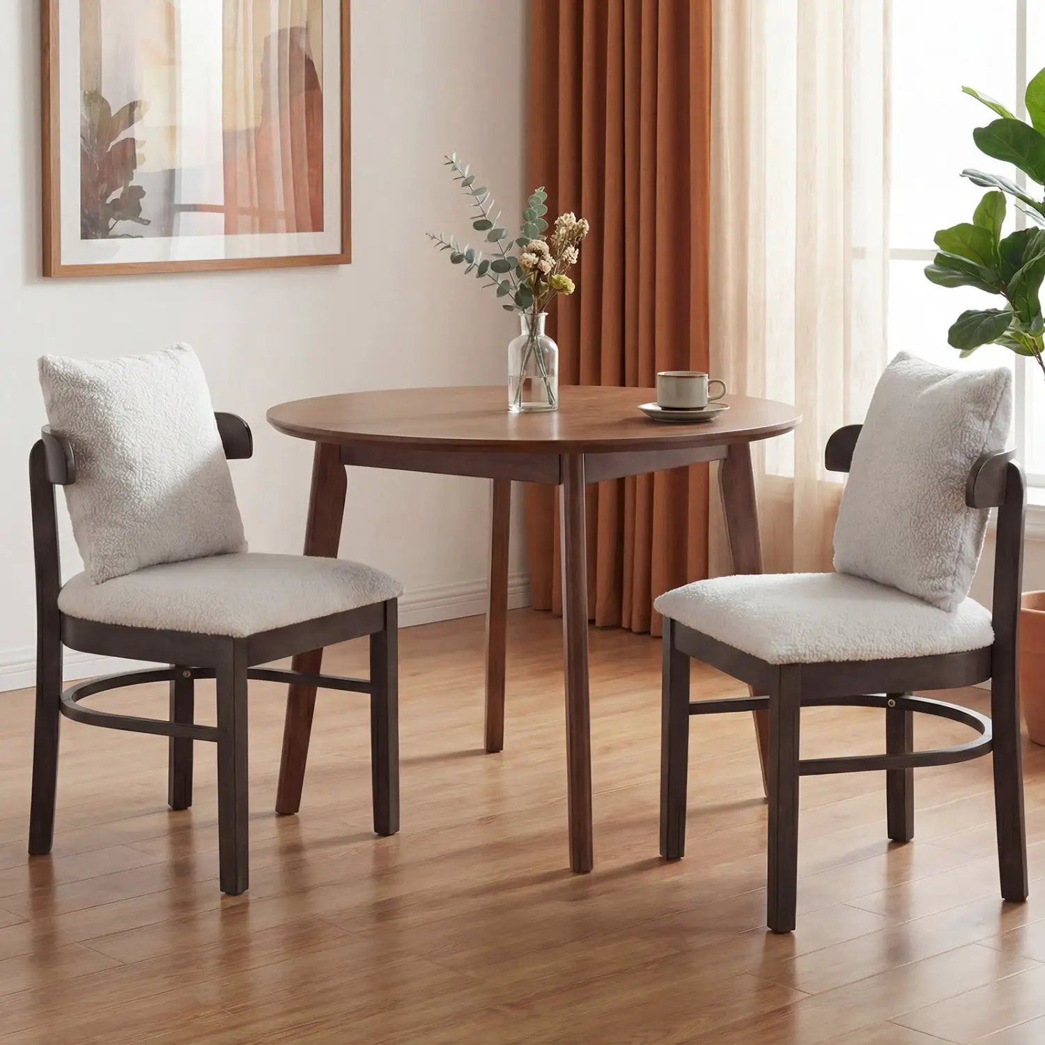Fabric Upholstered Wood Dining Chairs Set of 4 with Removable Pillow by DirectDeals
