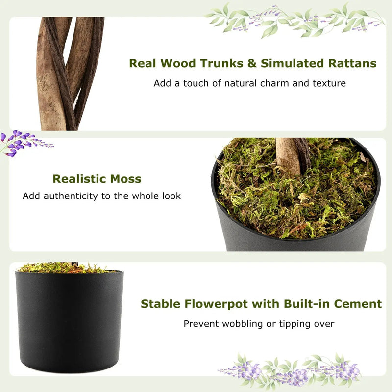Set of 2 Fake Ficus Plant 6 FT Artificial Wisteria Tree with Natural Trunks and Purple Lifelike Flowers by DirectDeals