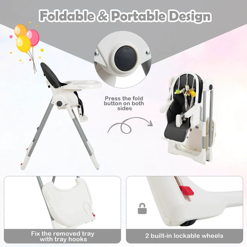 4-in-1 Foldable Baby High Chair with 7 Adjustable Heights and Free Toys Bar by DirectDeals
