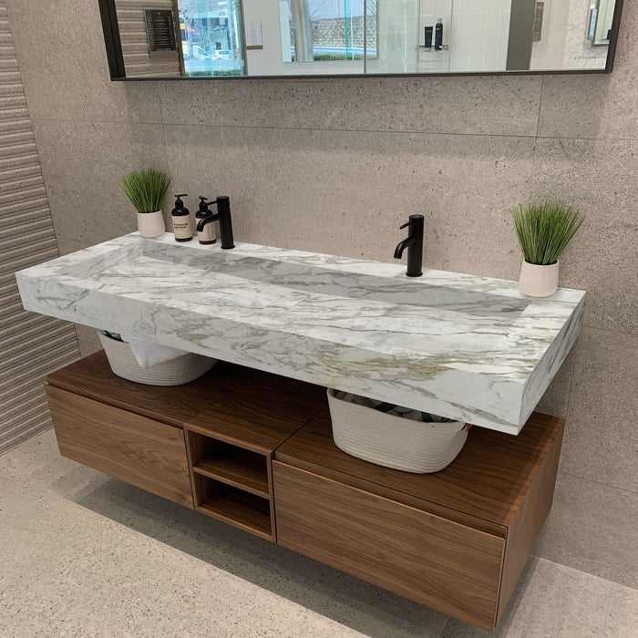 Fantasy White Marble Modern Rectangular Sink Wall-mount Bathroom Sink (W)18" (L)52" (H)5" by GobekDesign