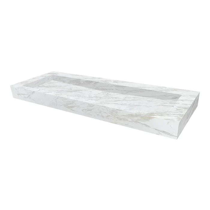 Fantasy White Marble Modern Rectangular Sink Wall-mount Bathroom Sink (W)18" (L)52" (H)5" by GobekDesign