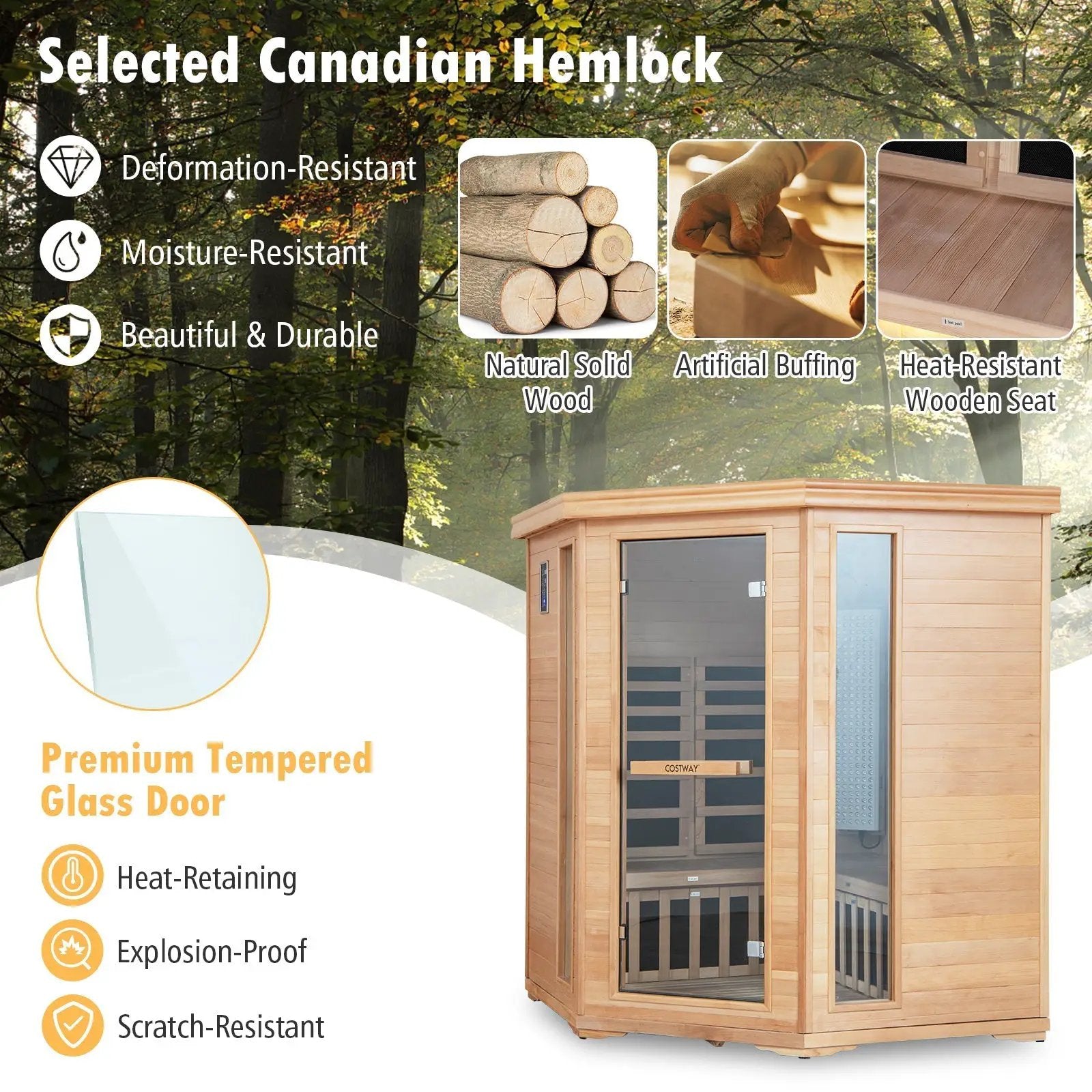 3-5 People Far Infrared Wooden Sauna Room for Home by DirectDeals