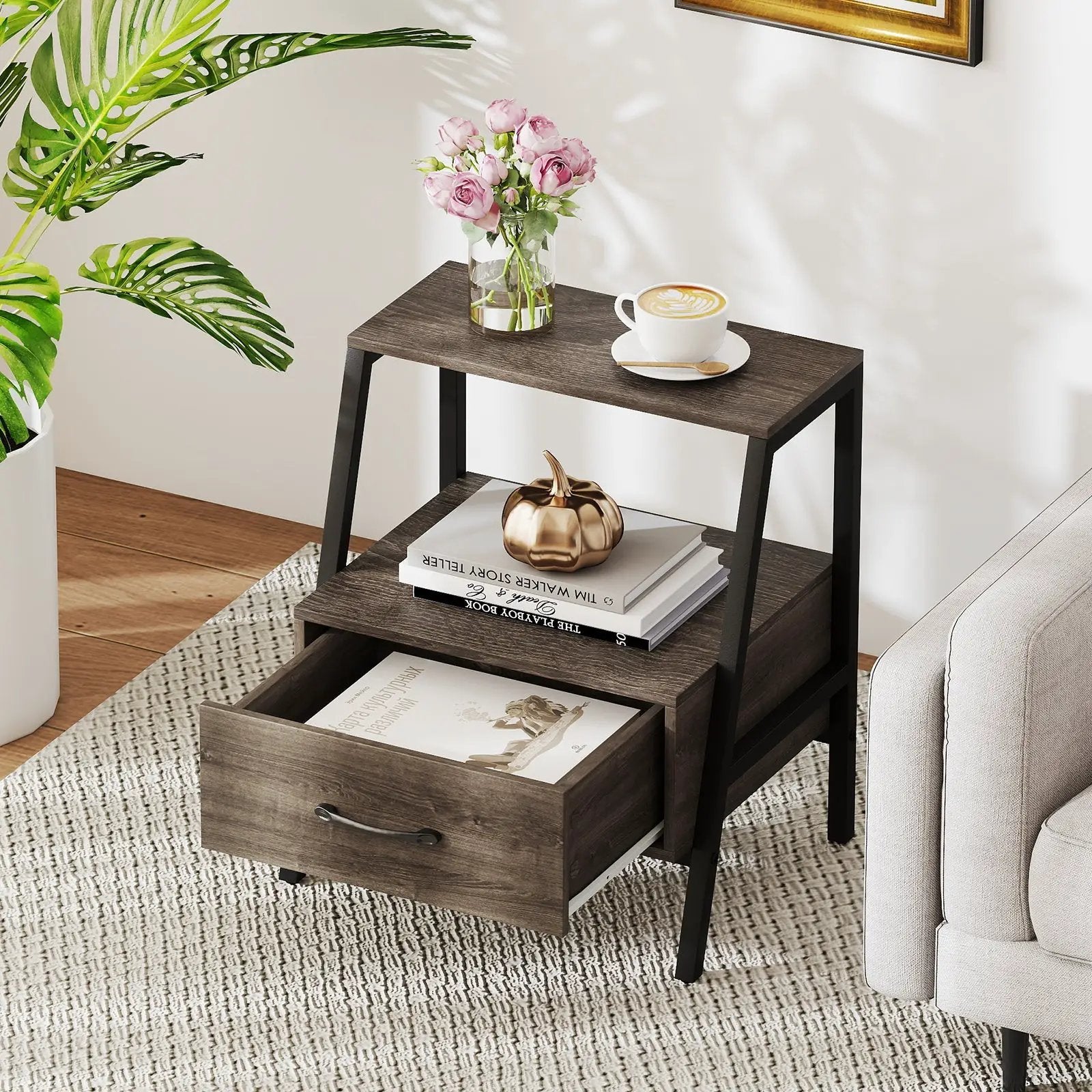 3-Tier Farmhouse Nightstand with Open Shelf by DirectDeals