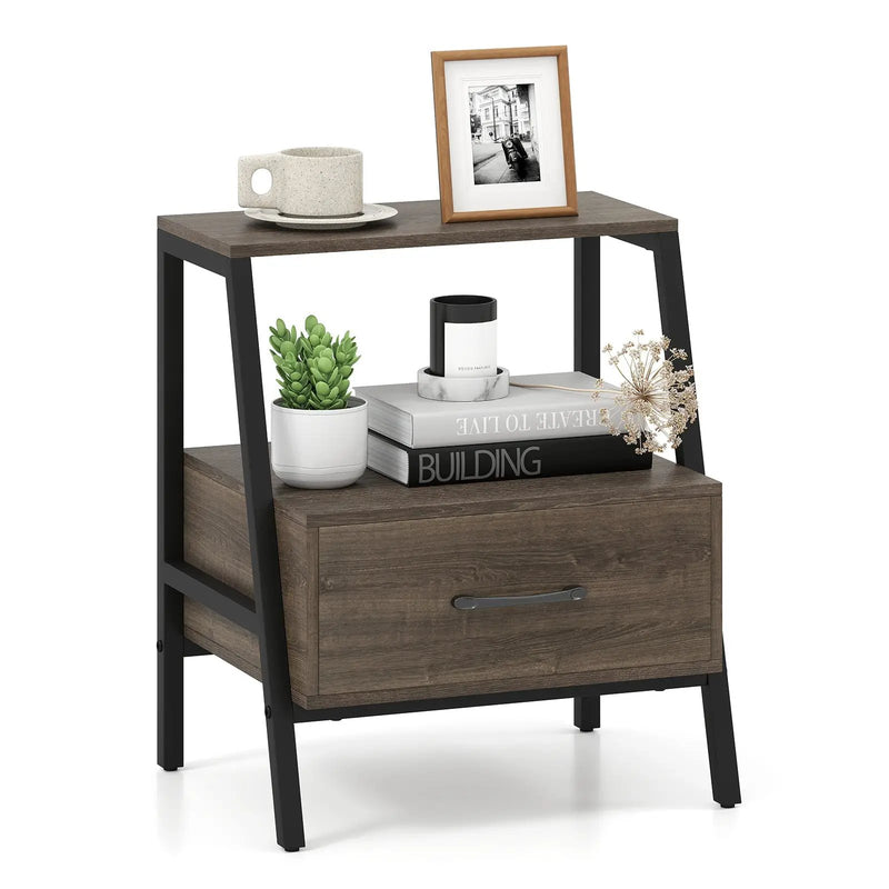 3-Tier Farmhouse Nightstand with Open Shelf by DirectDeals