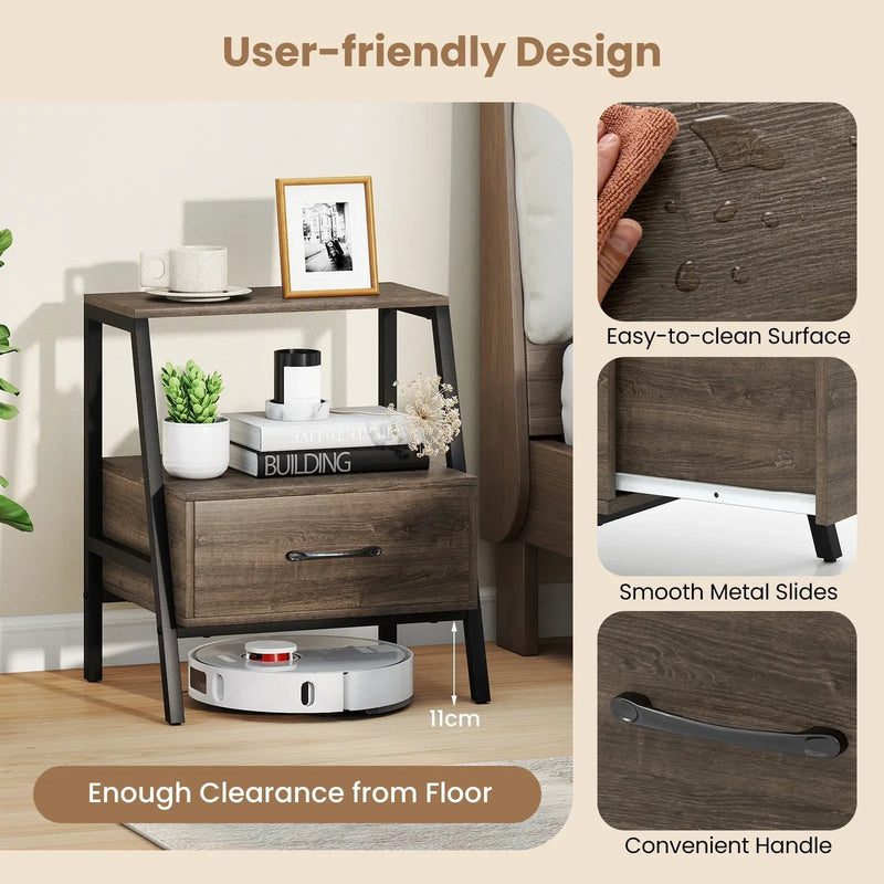 3-Tier Farmhouse Nightstand with Open Shelf by DirectDeals