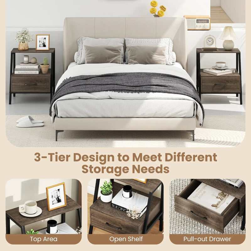 3-Tier Farmhouse Nightstand with Open Shelf by DirectDeals
