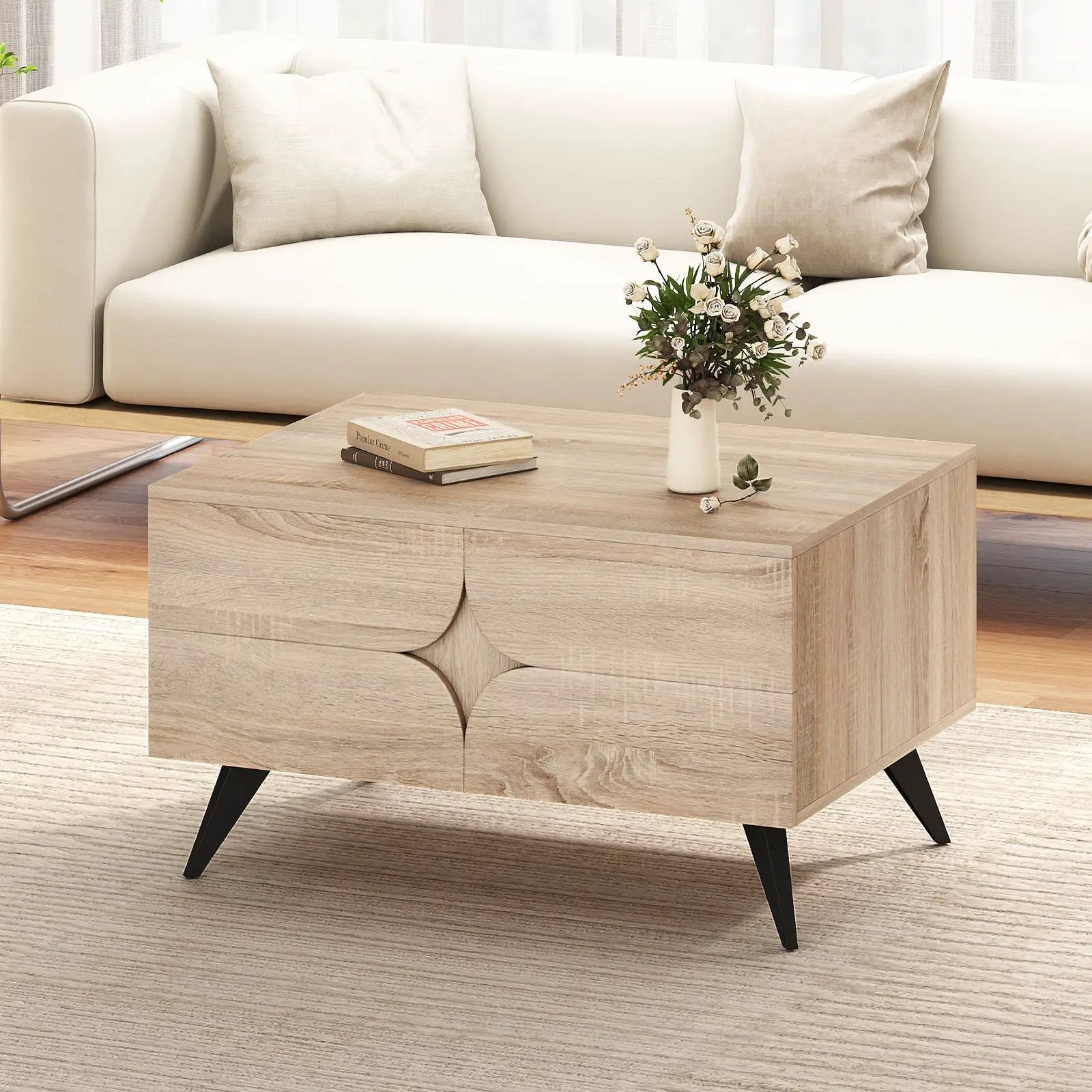 Farmhouse Accent Modern Coffee Table with Storage for Living Room Bedroom-Natural by DirectDeals