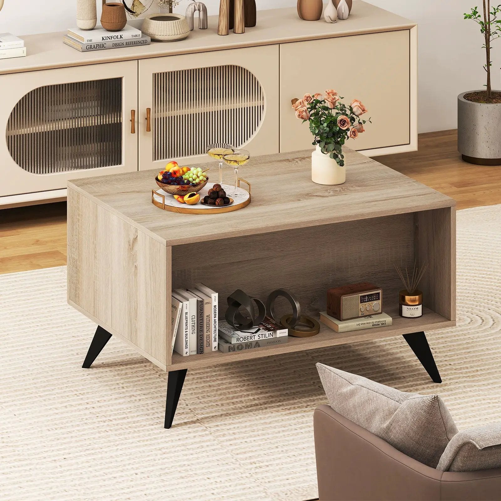 Farmhouse Accent Modern Coffee Table with Storage for Living Room Bedroom-Natural by DirectDeals