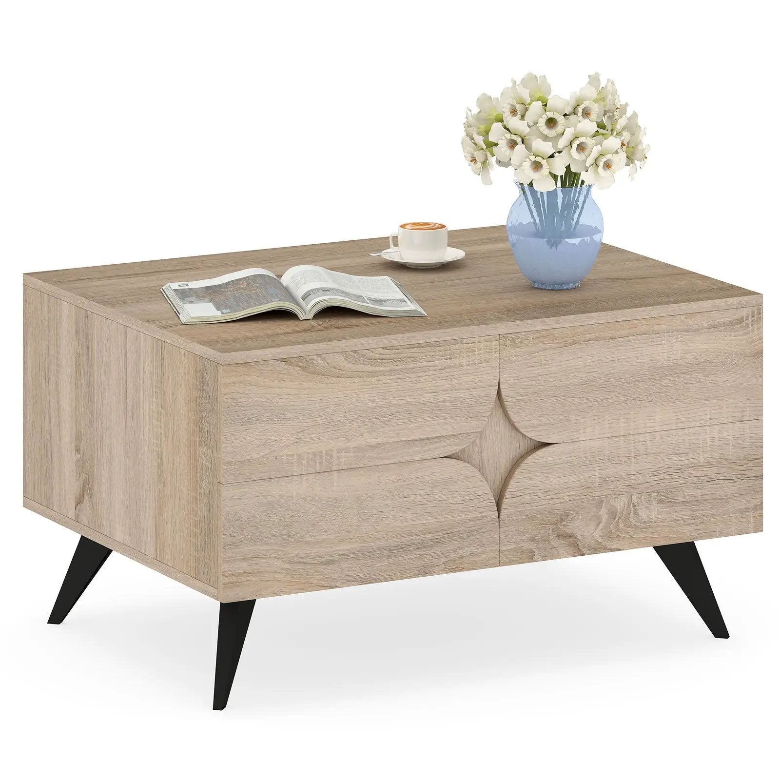 Farmhouse Accent Modern Coffee Table with Storage for Living Room Bedroom-Natural by DirectDeals