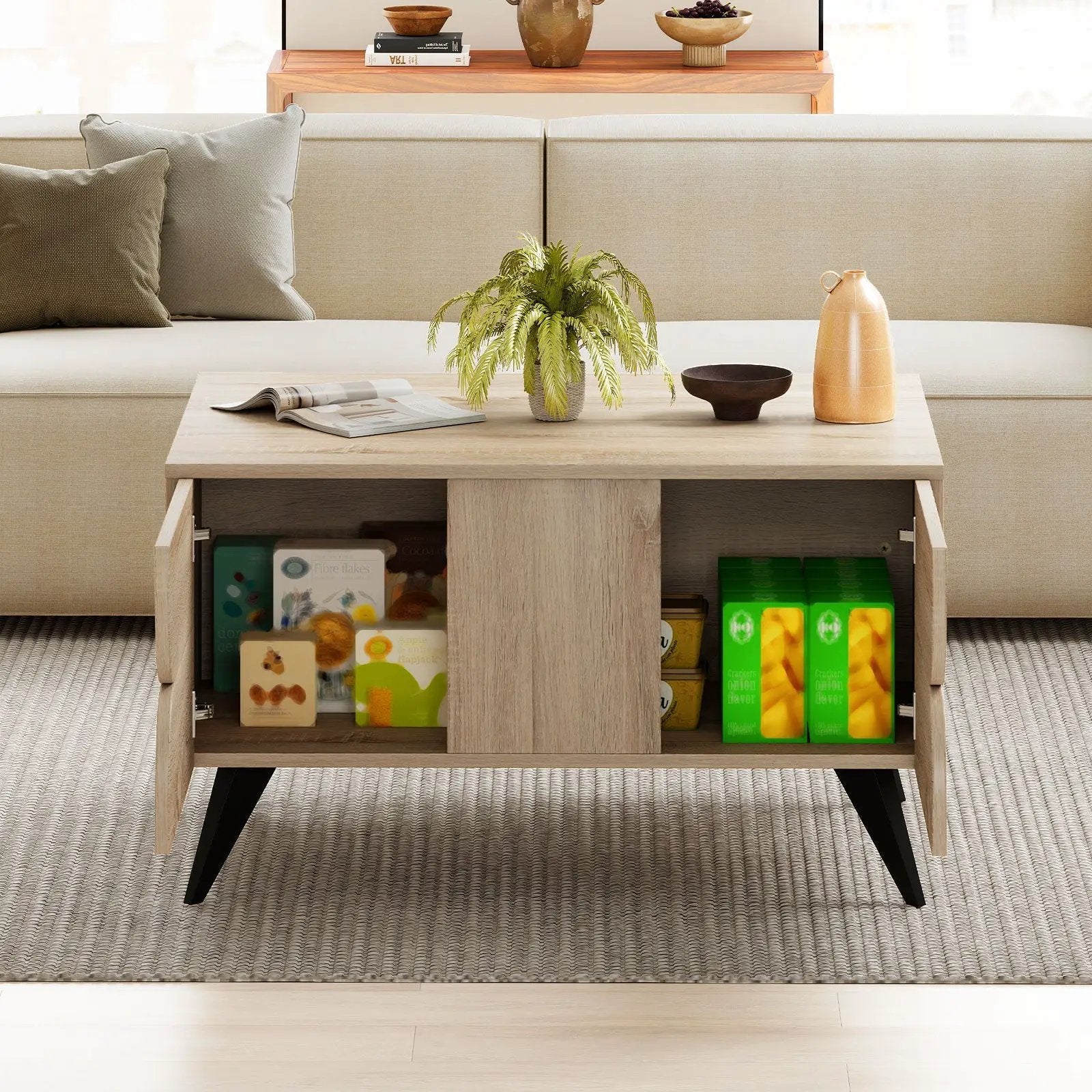 Farmhouse Accent Modern Coffee Table with Storage for Living Room Bedroom-Natural by DirectDeals