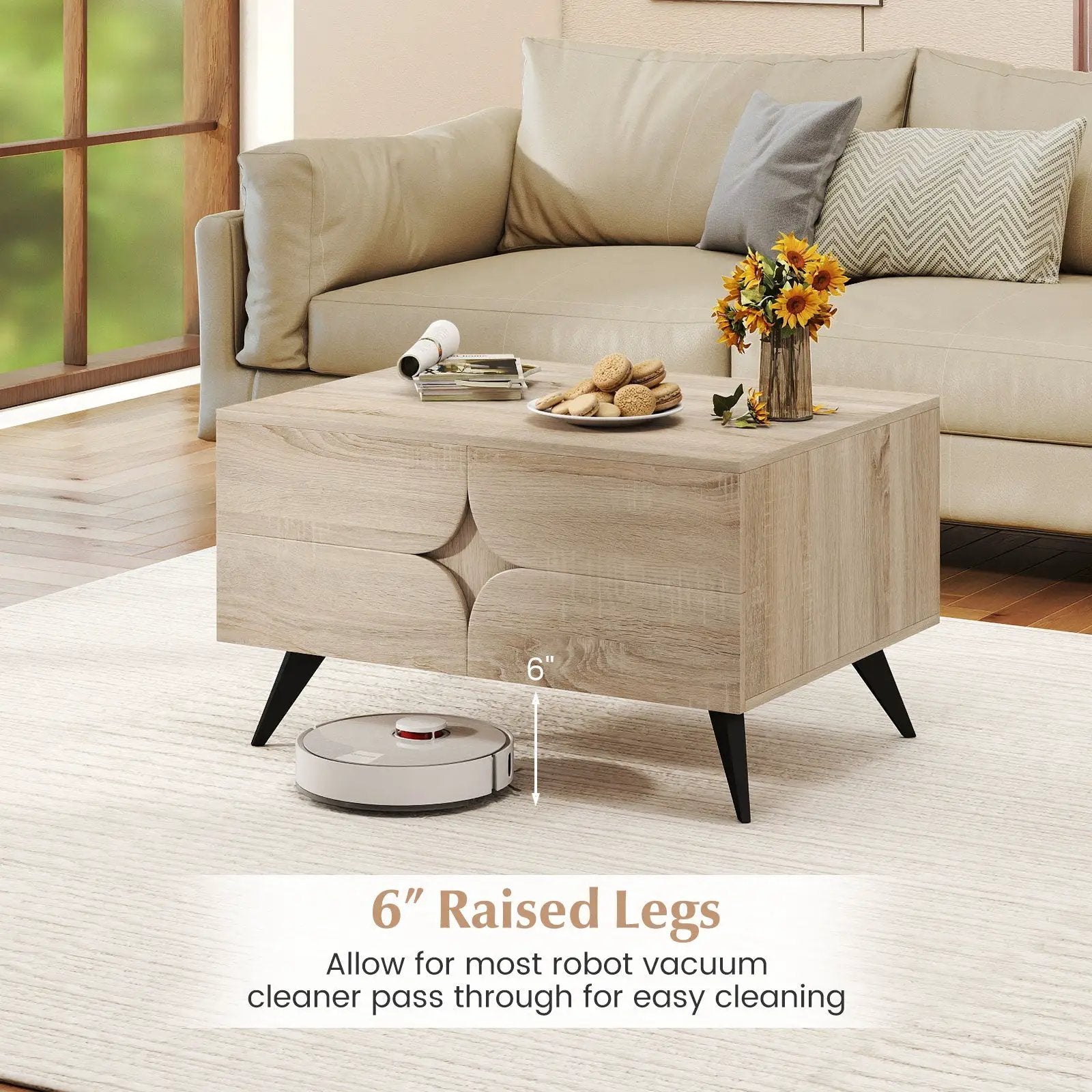 Farmhouse Accent Modern Coffee Table with Storage for Living Room Bedroom-Natural by DirectDeals