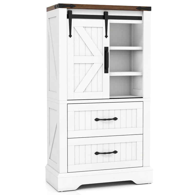 Farmhouse Bathroom Floor Cabinet Freestanding Wooden Storage Organizer-White by DirectDeals