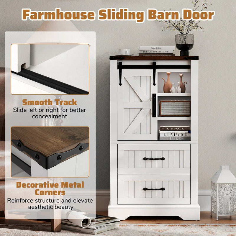Farmhouse Bathroom Floor Cabinet Freestanding Wooden Storage Organizer-White by DirectDeals