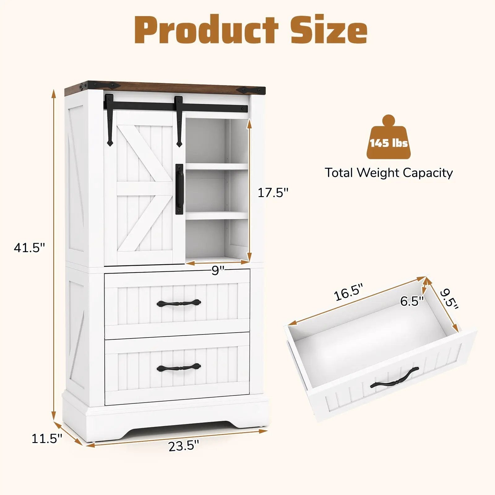 Farmhouse Bathroom Floor Cabinet Freestanding Wooden Storage Organizer-White by DirectDeals