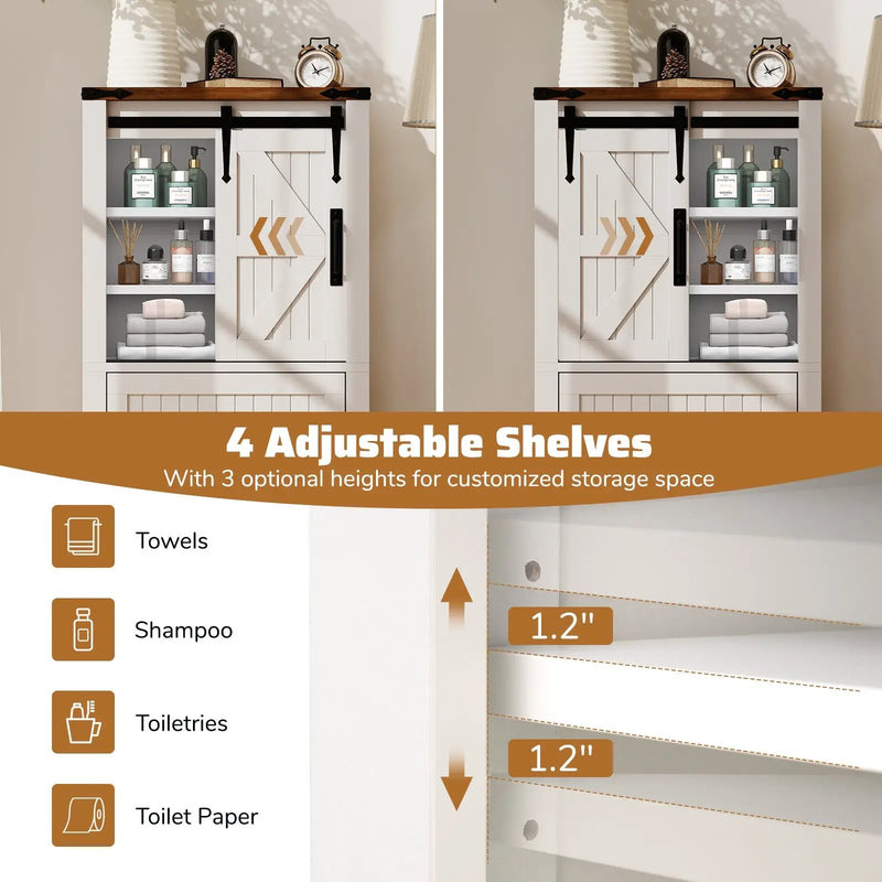 Farmhouse Bathroom Floor Cabinet Freestanding Wooden Storage Organizer-White by DirectDeals