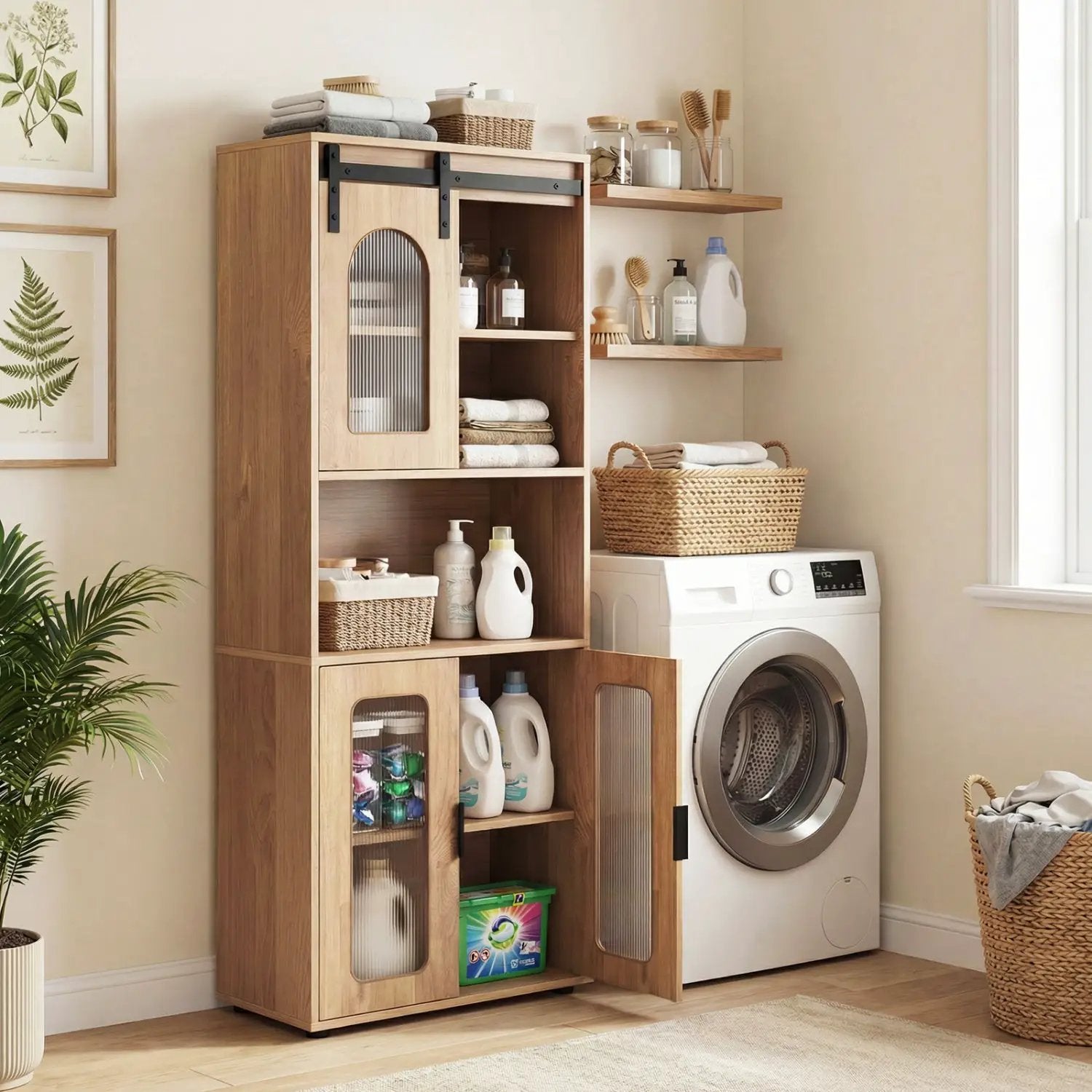 Farmhouse Bathroom Floor Cabinet with Sliding Barn Door by DirectDeals