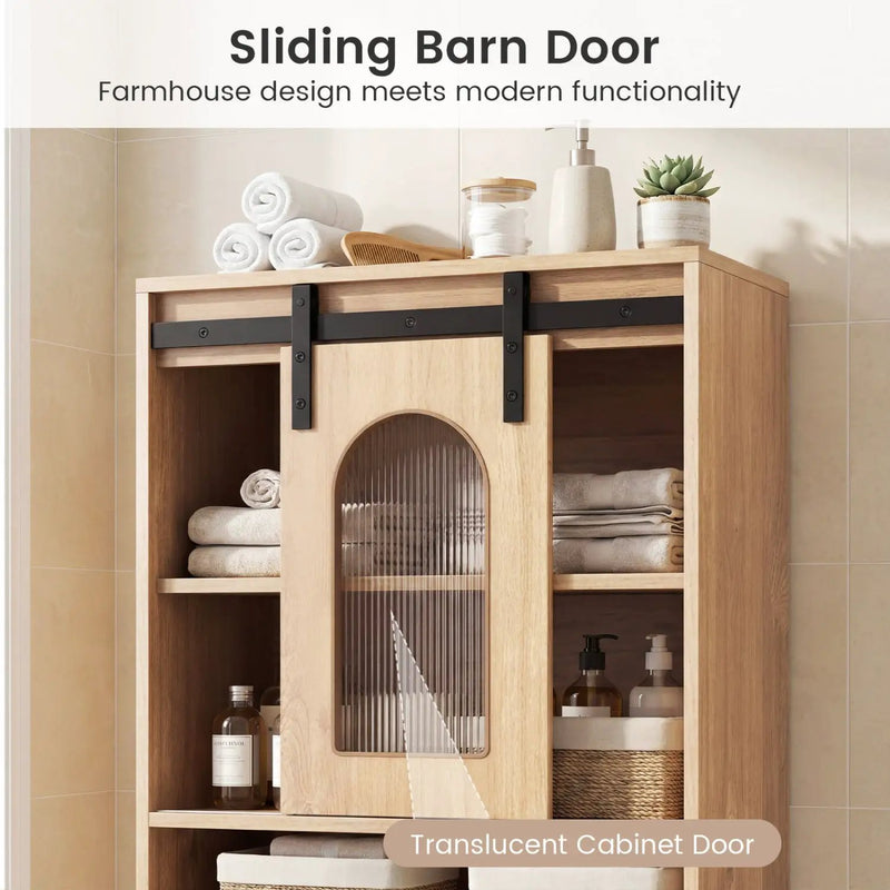 Farmhouse Bathroom Floor Cabinet with Sliding Barn Door by DirectDeals