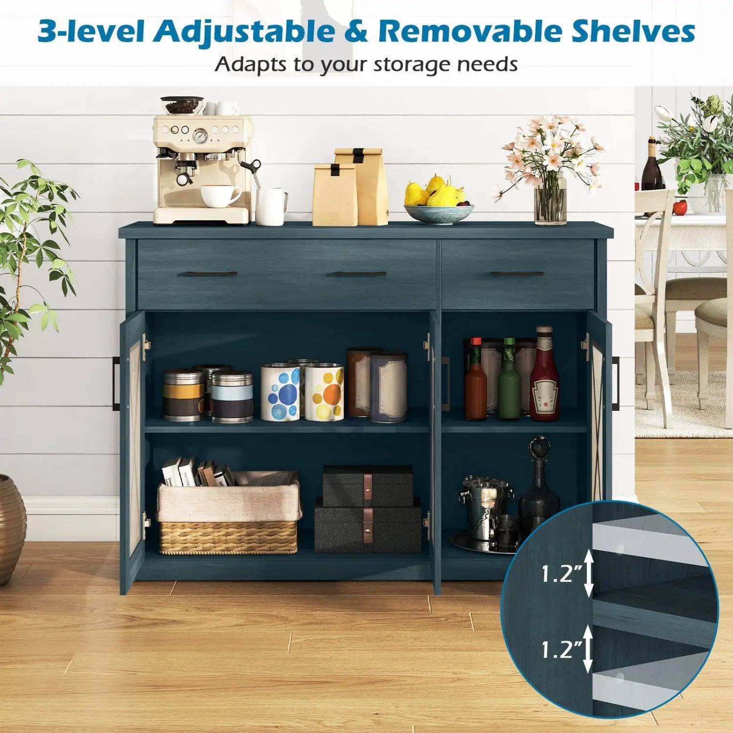 Farmhouse Buffet Sideboard 3-Door Kitchen Storage Cabinet with 2 Drawers by DirectDeals