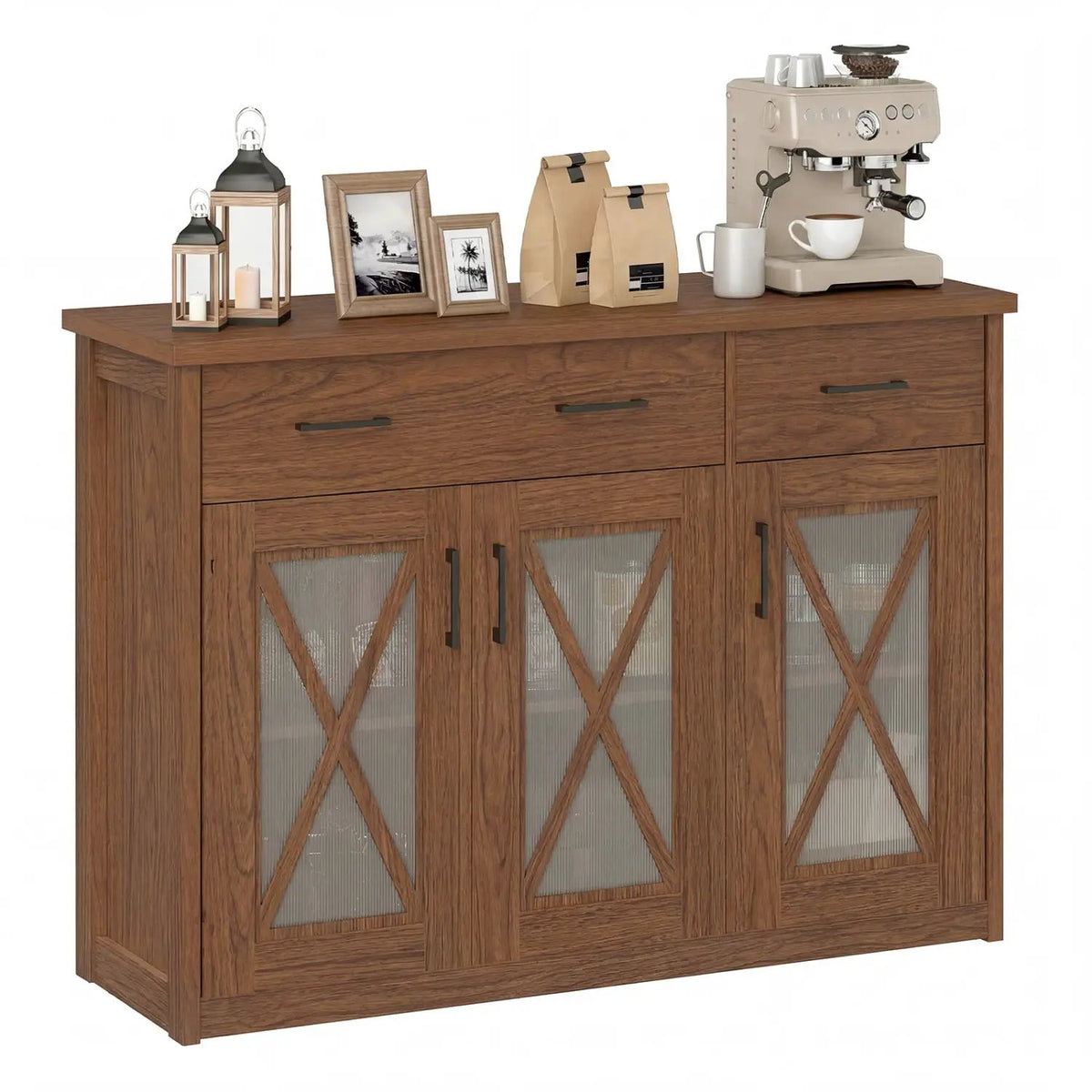 Farmhouse Buffet Sideboard 3-Door Kitchen Storage Cabinet with 2 Drawers by DirectDeals