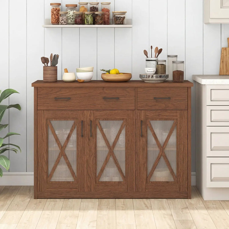 Farmhouse Buffet Sideboard 3-Door Kitchen Storage Cabinet with 2 Drawers by DirectDeals