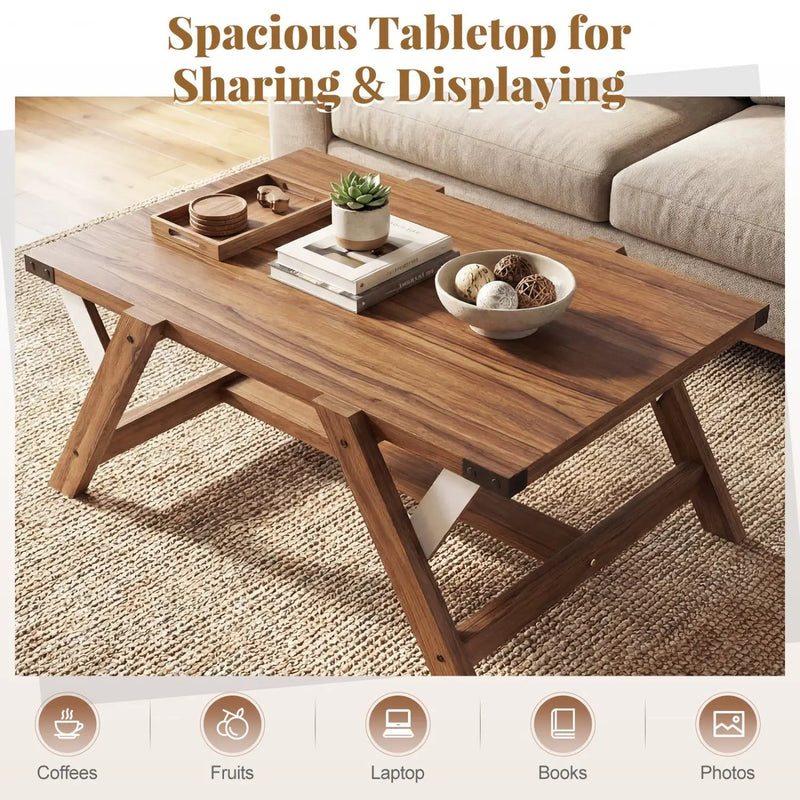 Farmhouse Center Table with Decorative Nailhead Accents for Living Room by DirectDeals
