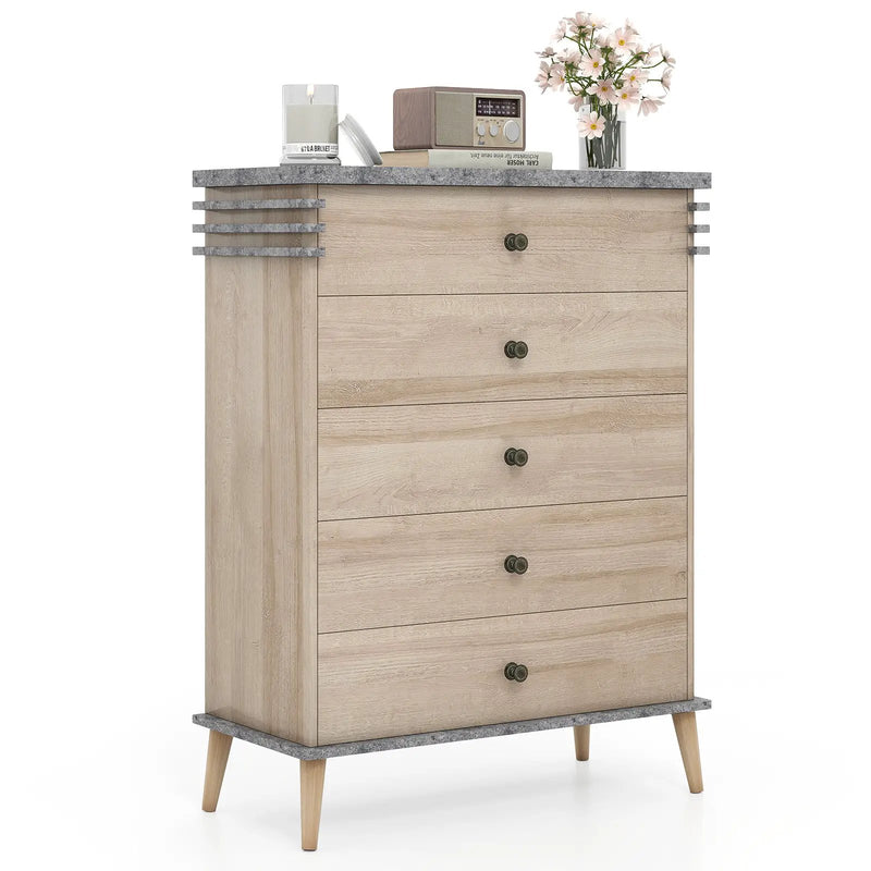 Farmhouse Chest Dresser of Drawers Tall Storage Organizer-Grey by DirectDeals