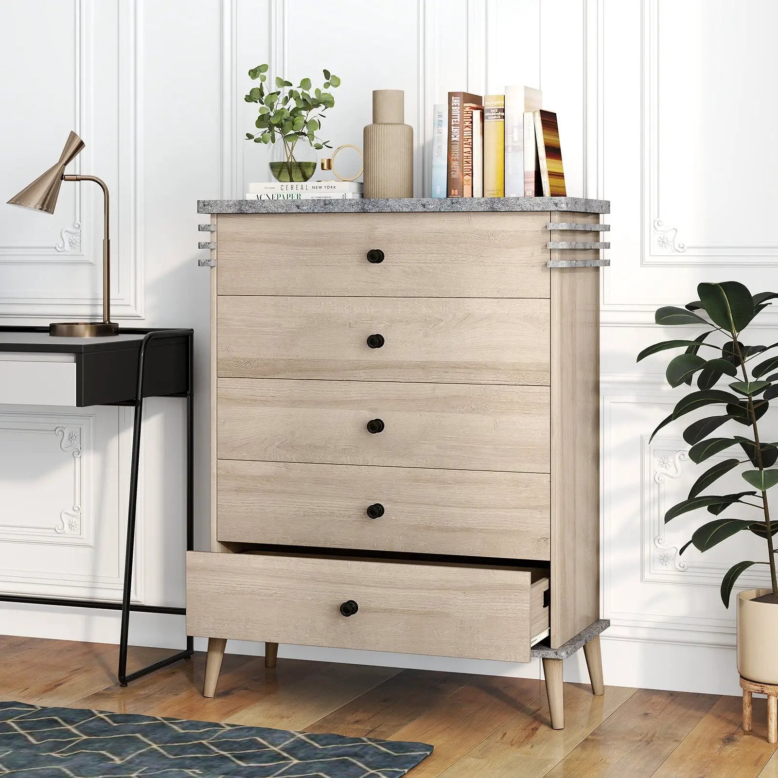 Farmhouse Chest Dresser of Drawers Tall Storage Organizer-Grey by DirectDeals