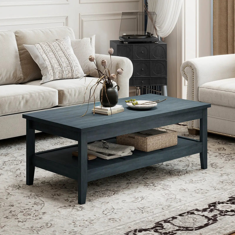 Farmhouse Coffee Table Rustic Cocktail Center Table with Thickened Tabletop by DirectDeals