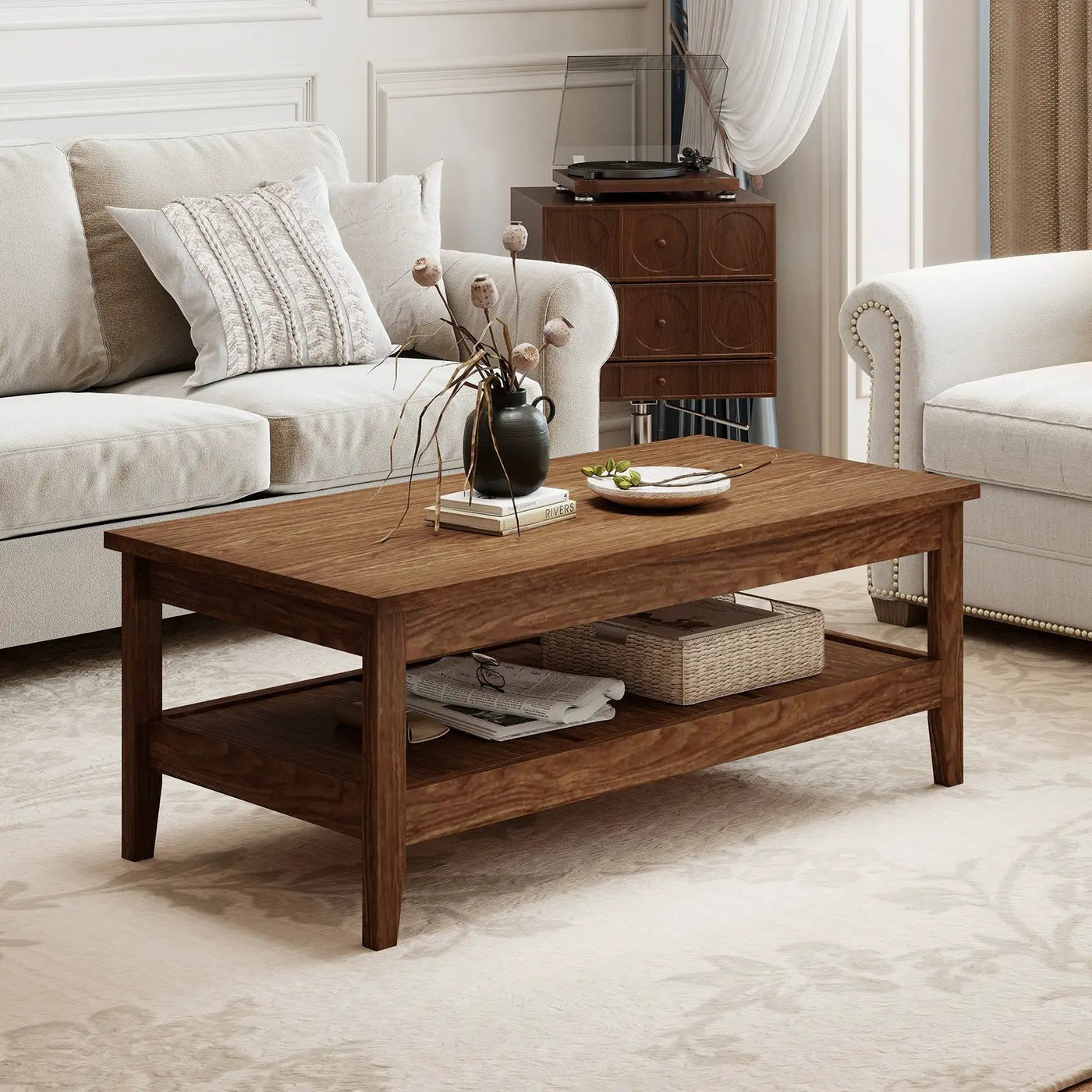 Farmhouse Coffee Table Rustic Cocktail Center Table with Thickened Tabletop by DirectDeals