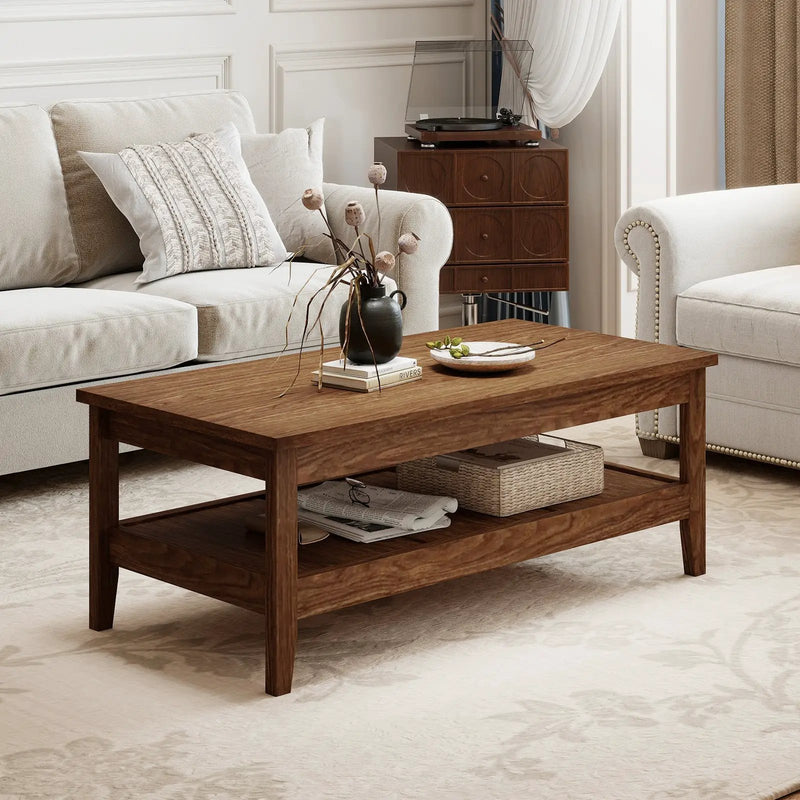 Farmhouse Coffee Table Rustic Cocktail Center Table with Thickened Tabletop by DirectDeals