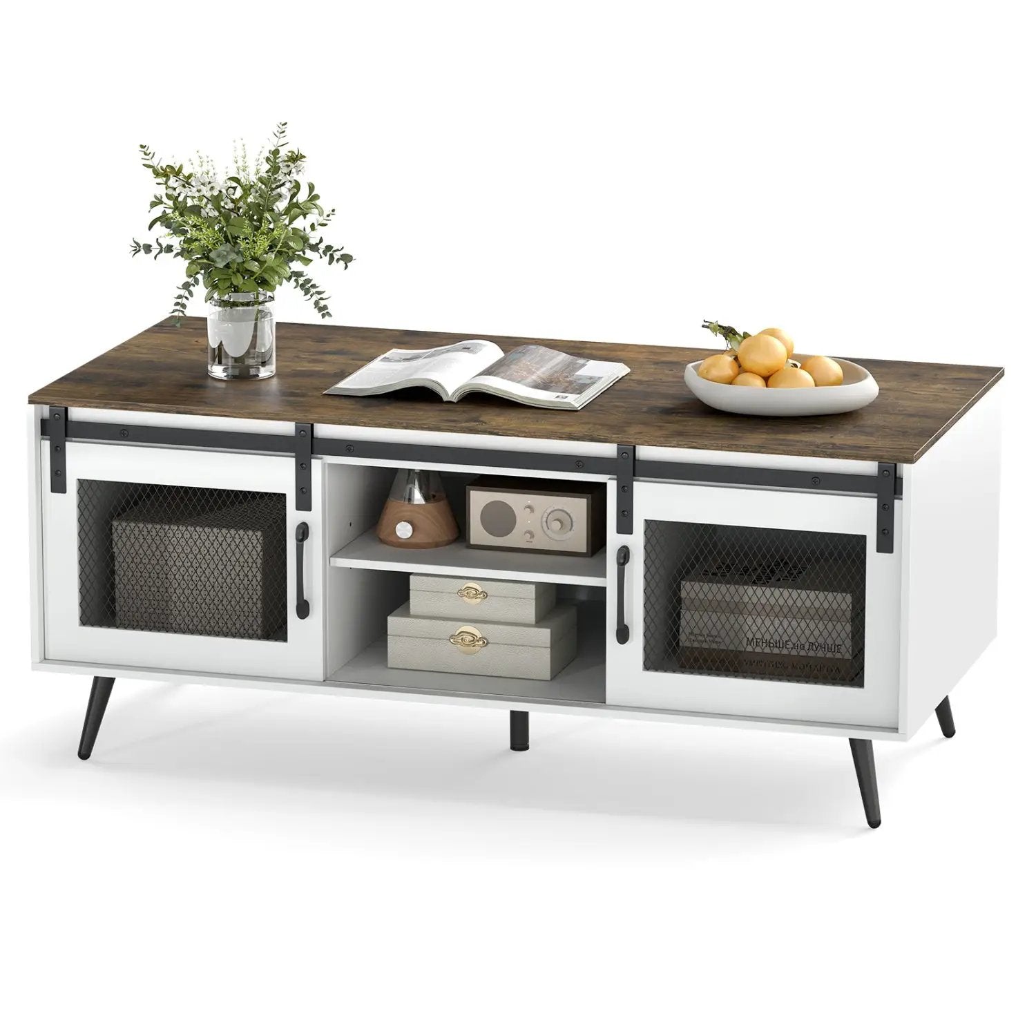 Farmhouse Coffee Table with Sliding Doors and Adjustable Shelf by DirectDeals
