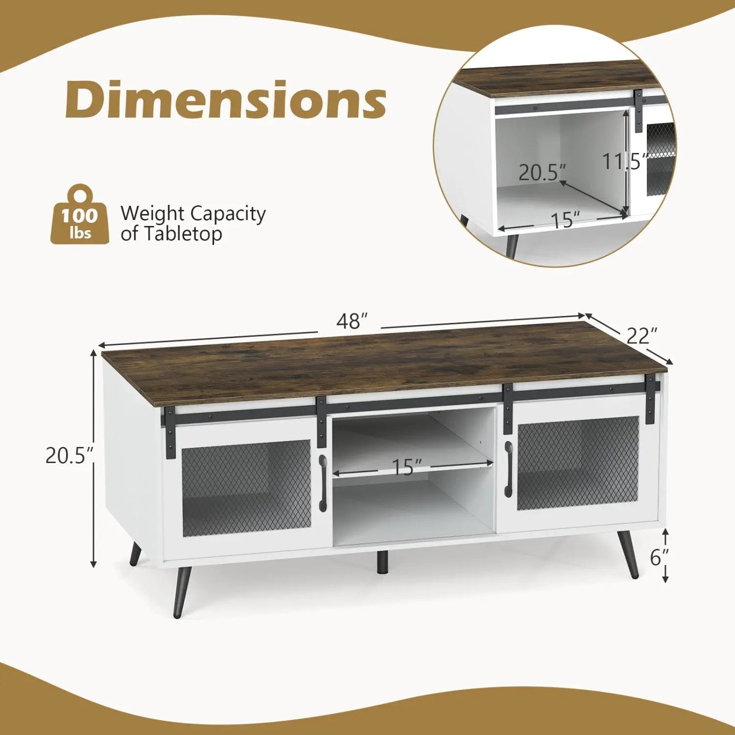 Farmhouse Coffee Table with Sliding Doors and Adjustable Shelf by DirectDeals