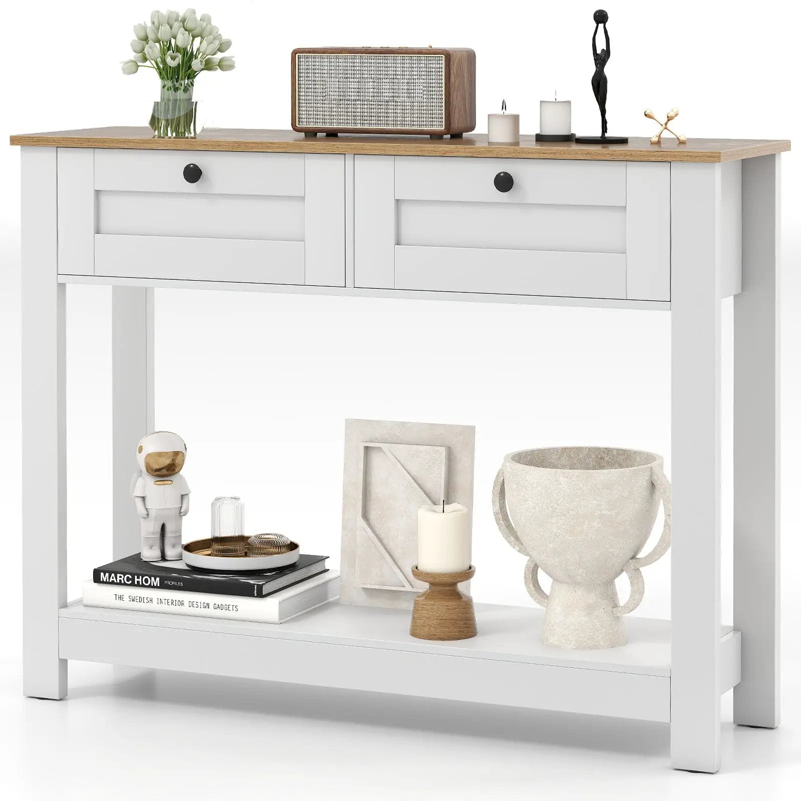 Farmhouse Console Table with 2 Drawers 42 inch Long Narrow Entryway Table by DirectDeals