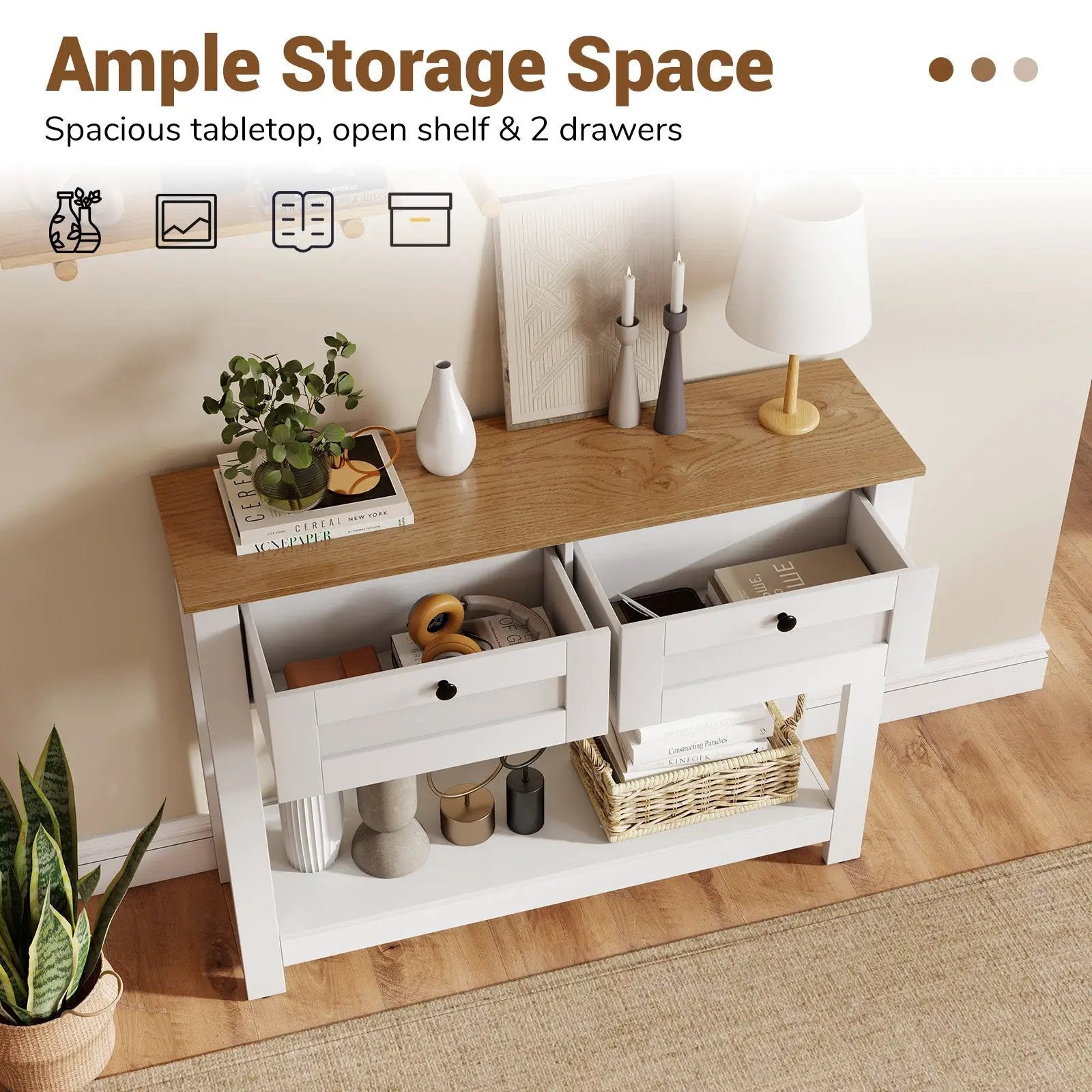 Farmhouse Console Table with 2 Drawers 42 inch Long Narrow Entryway Table by DirectDeals