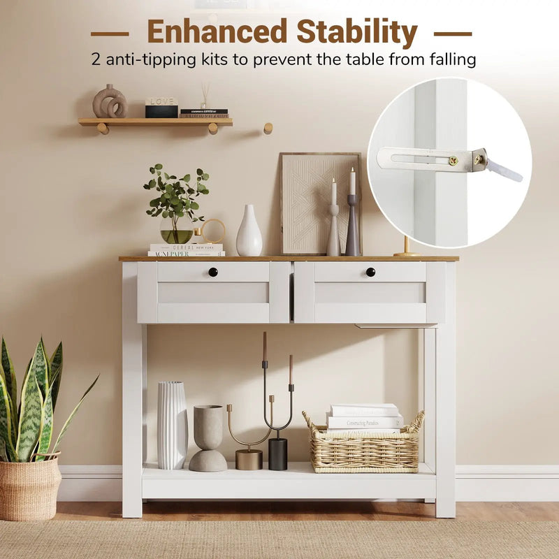 Farmhouse Console Table with 2 Drawers 42 inch Long Narrow Entryway Table by DirectDeals